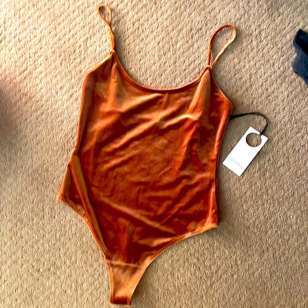 Privacy Please - velvet bodysuit - copper - size M